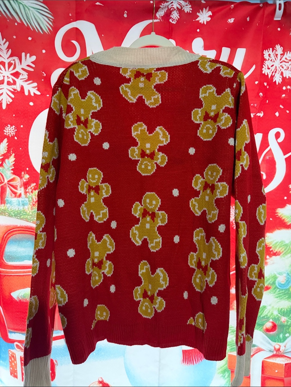 Red Gingerbread Button-Front Cardigan Sweater - Picture 3 of 5